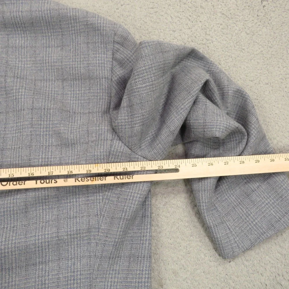 Oxxford Clothes Blazer 44L Super 100s Wool Windowpane Sport Coat Gray Mens